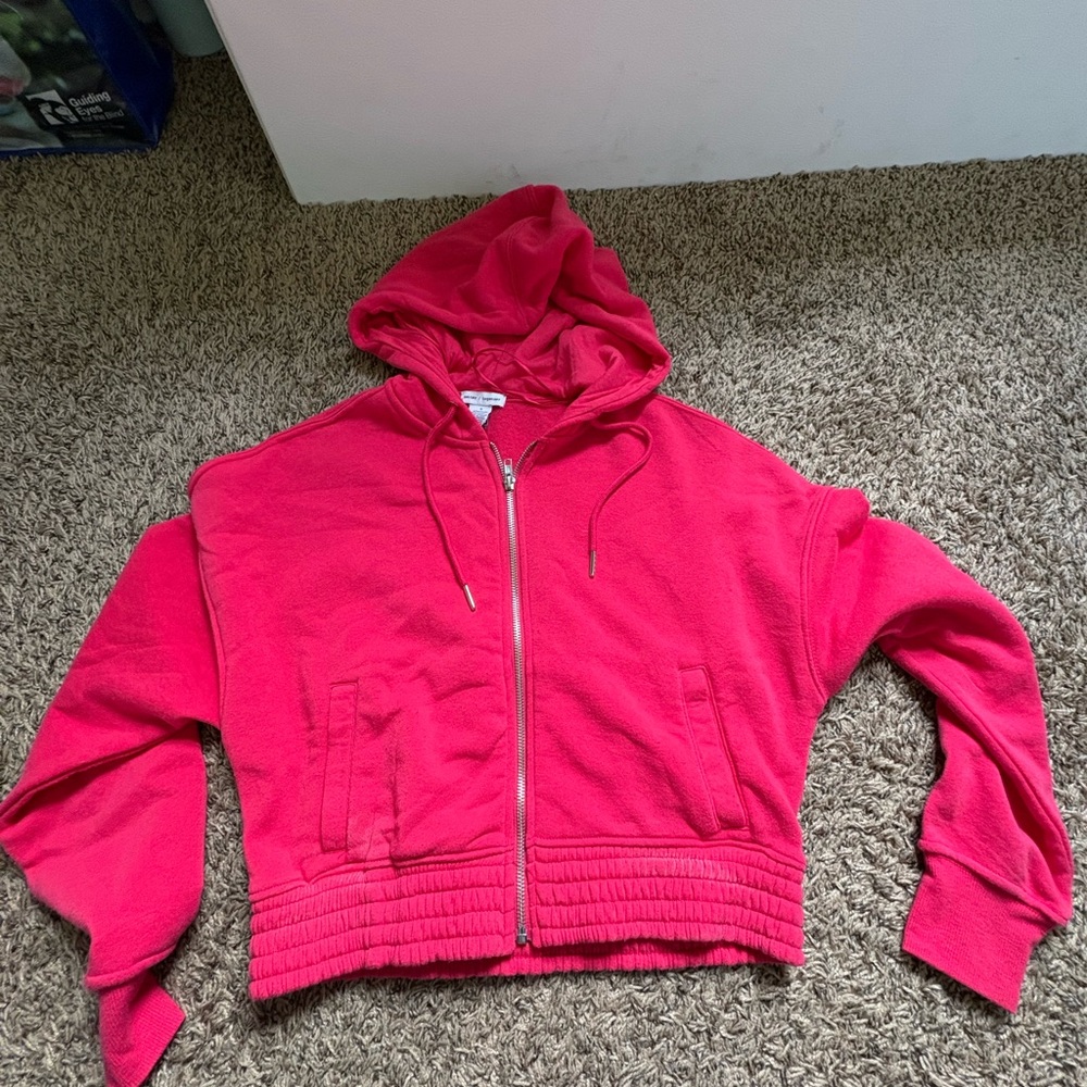 Red Hooded Zip-Up Jacket with Relaxed Fit